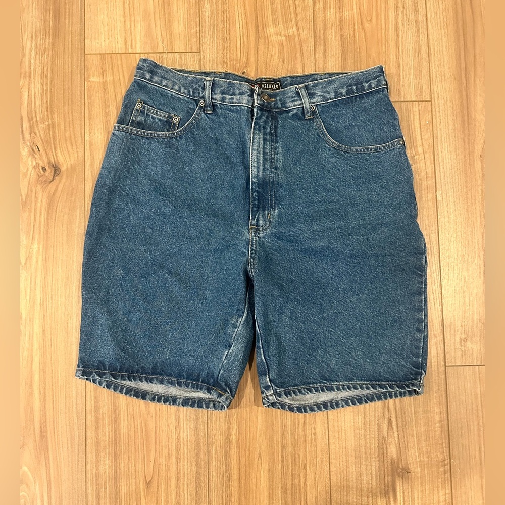 Vintage Route 66 Casual Style Mid Wash Denim Jorts Shorts